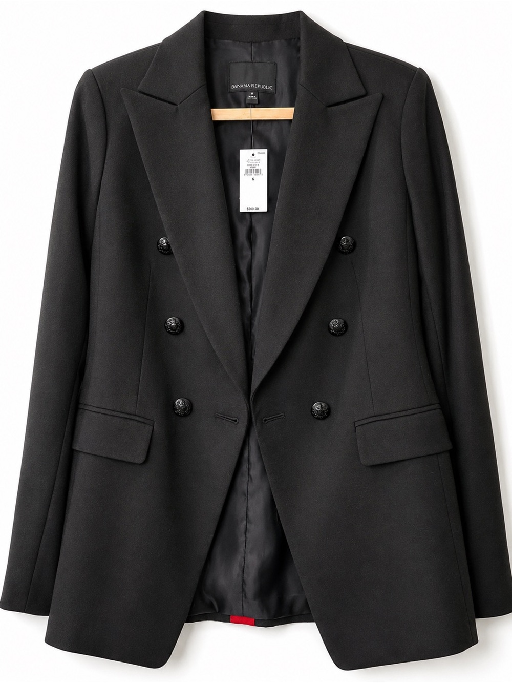 NWT Banana Republic Black Military Double Breasted Blazer | Size 6